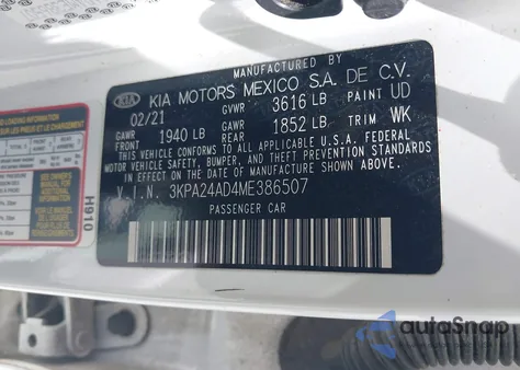 2021 Kia Rio Lx z USA, uszkodzony, nr VIN 3KPA24AD4ME386507
